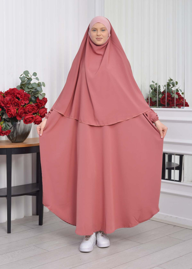 Muslim Wear Hijab Dresses , Women's Clothes Butterfly Hijab Set 2 Pieces 826 Açık Pembe