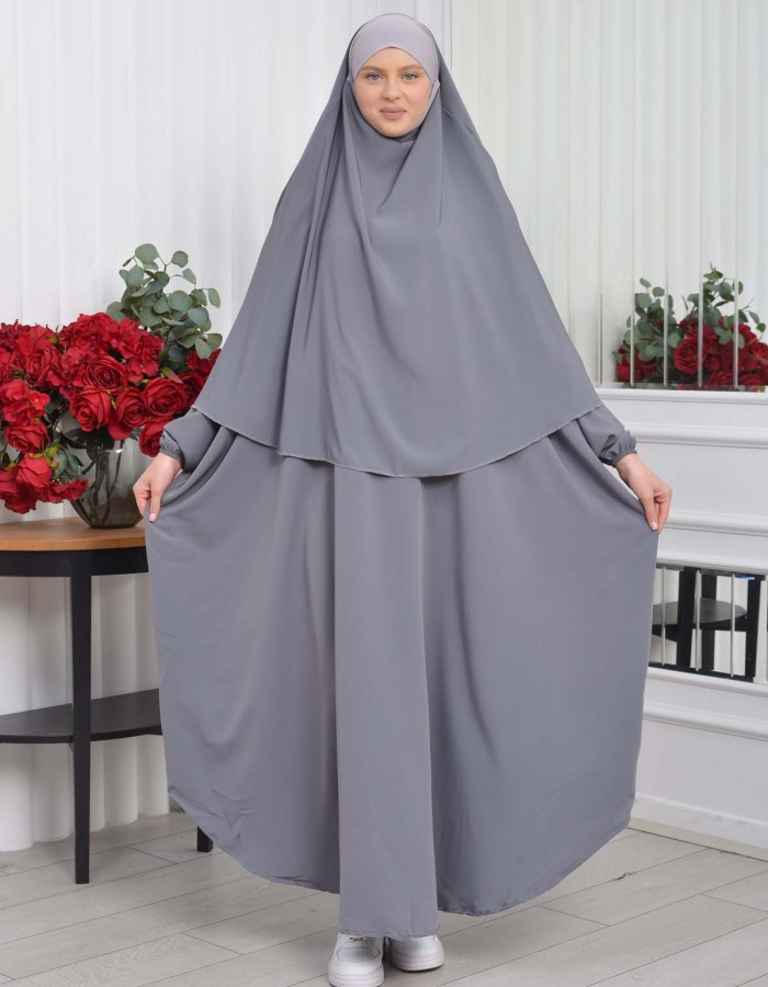 Muslim Wear Hijab Dresses , Womens Clothes Butterfly Hijab Set 2 Pieces 826 -  Anthracite