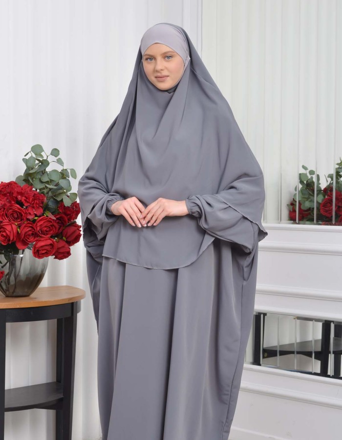 Muslim Wear Hijab Dresses , Womens Clothes Butterfly Hijab Set 2 Pieces 826 -  Anthracite