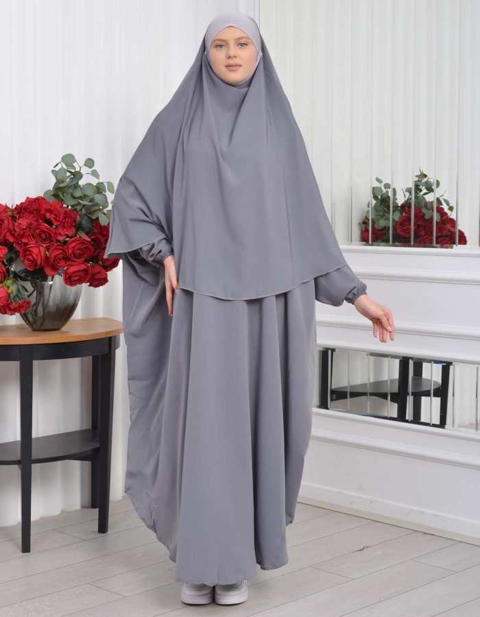 Muslim Wear Hijab Dresses , Womens Clothes Butterfly Hijab Set 2 Pieces 826 -  Anthracite