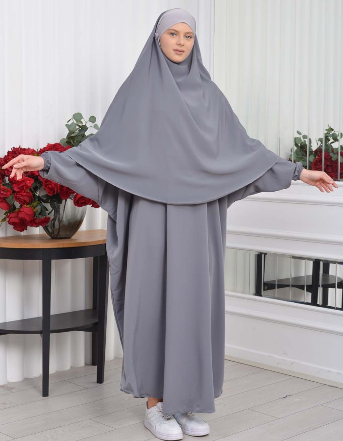 Muslim Wear Hijab Dresses , Womens Clothes Butterfly Hijab Set 2 Pieces 826 -  Anthracite