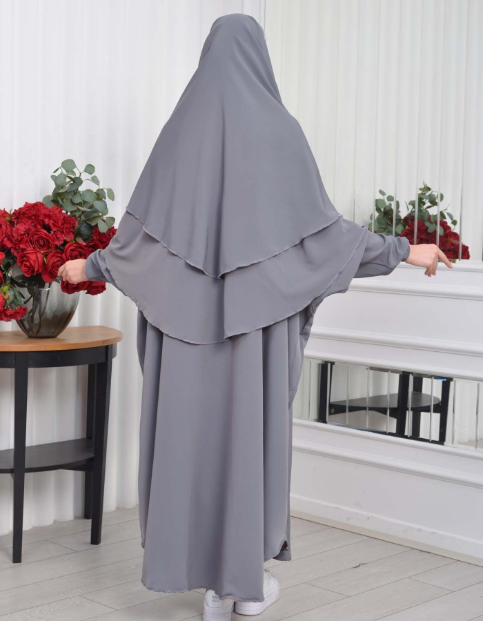 Muslim Wear Hijab Dresses , Womens Clothes Butterfly Hijab Set 2 Pieces 826 -  Anthracite