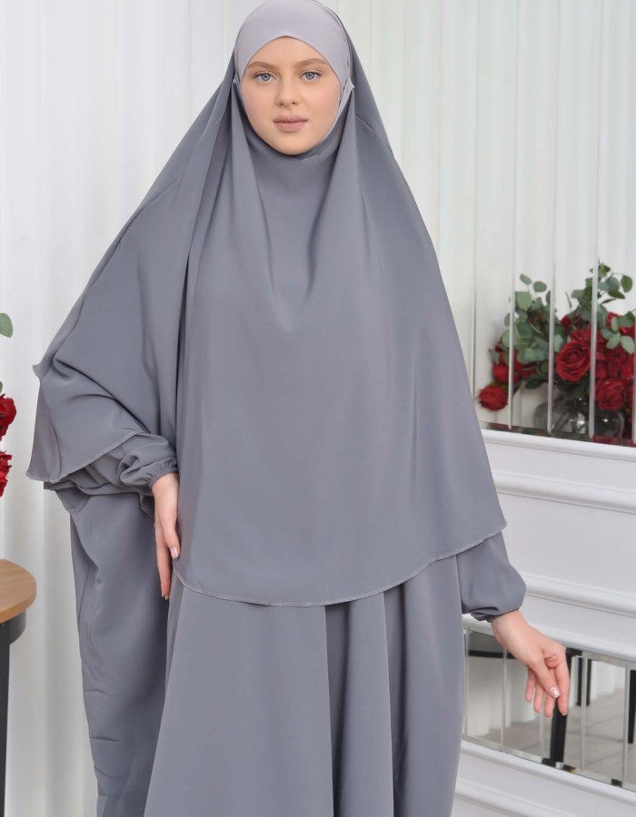 Muslim Wear Hijab Dresses , Womens Clothes Butterfly Hijab Set 2 Pieces 826 -  Anthracite