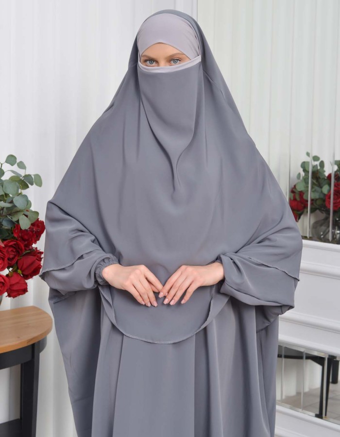 Muslim Wear Hijab Dresses , Womens Clothes Butterfly Hijab Set 2 Pieces 826 -  Anthracite