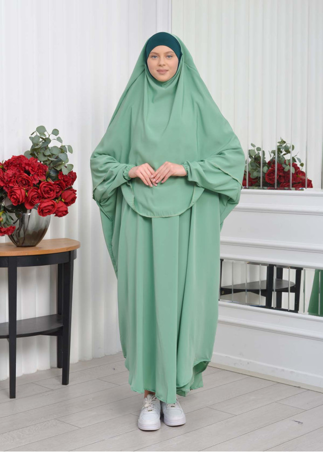 Muslim Wear Hijab Dresses , Women's Clothes Butterfly Hijab Set 2 Pieces 826 Mint