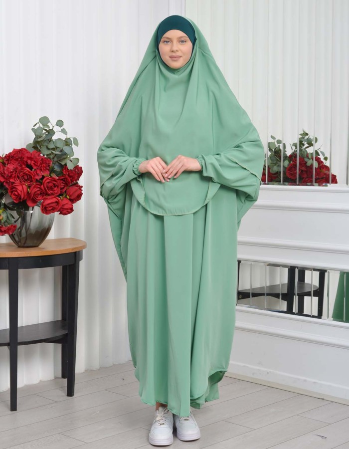 Muslim Wear Hijab Dresses , Womens Clothes Butterfly Hijab Set 2 Pieces 826 - mint