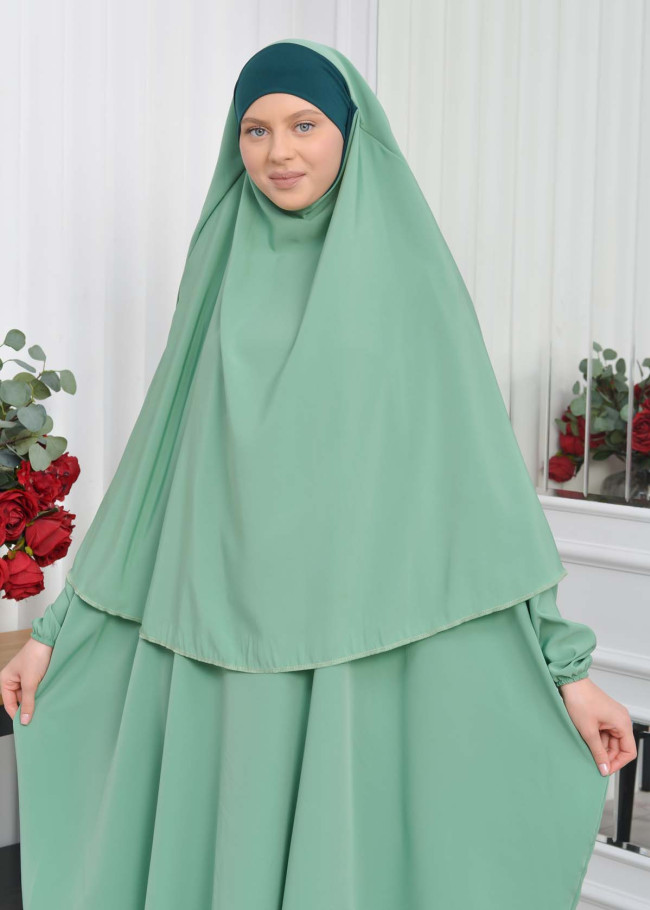 Muslim Wear Hijab Dresses , Women's Clothes Butterfly Hijab Set 2 Pieces 826 Mint