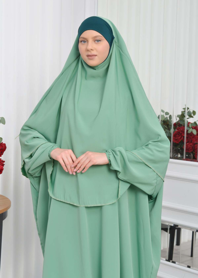 Muslim Wear Hijab Dresses , Women's Clothes Butterfly Hijab Set 2 Pieces 826 Mint