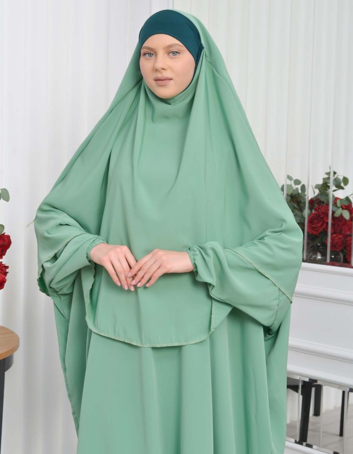 Muslim Wear Hijab Dresses , Womens Clothes Butterfly Hijab Set 2 Pieces 826 - mint