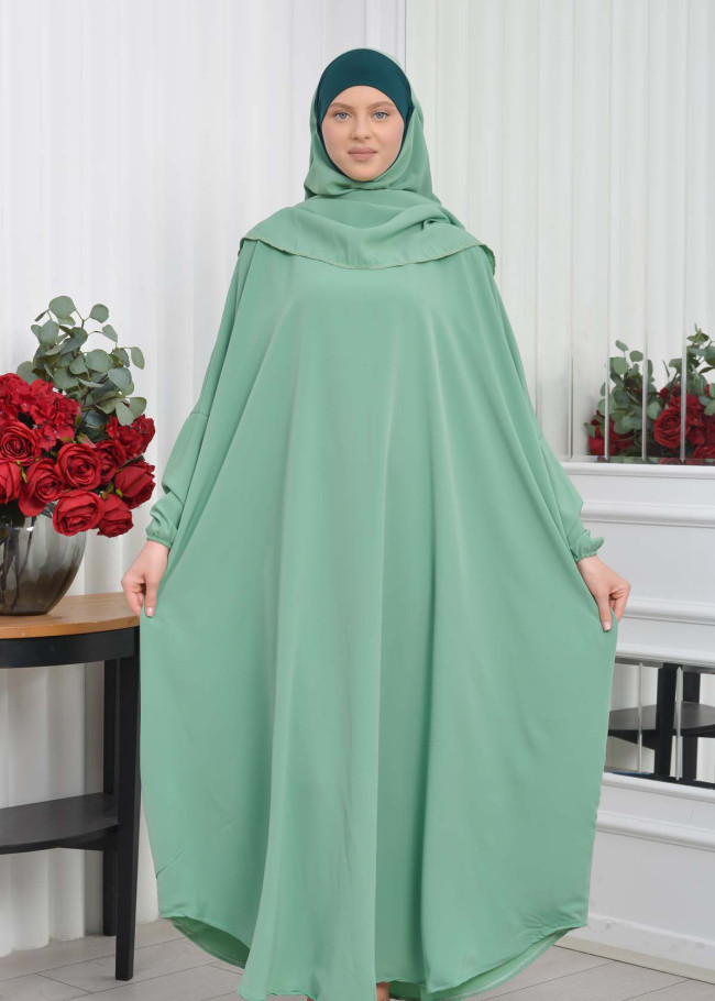 Muslim Wear Hijab Dresses , Women's Clothes Butterfly Hijab Set 2 Pieces 826 Mint
