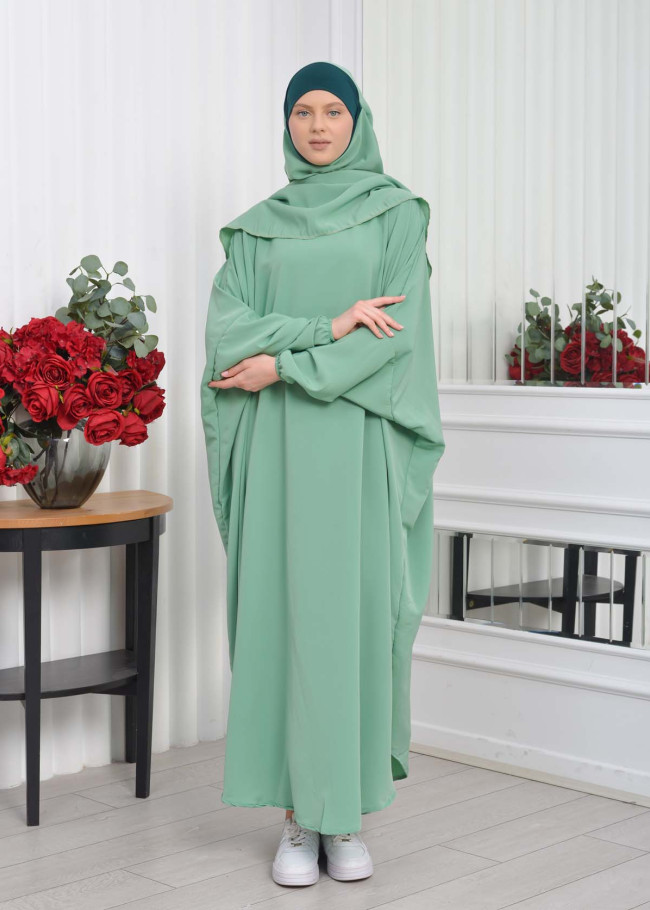 Muslim Wear Hijab Dresses , Women's Clothes Butterfly Hijab Set 2 Pieces 826 Mint