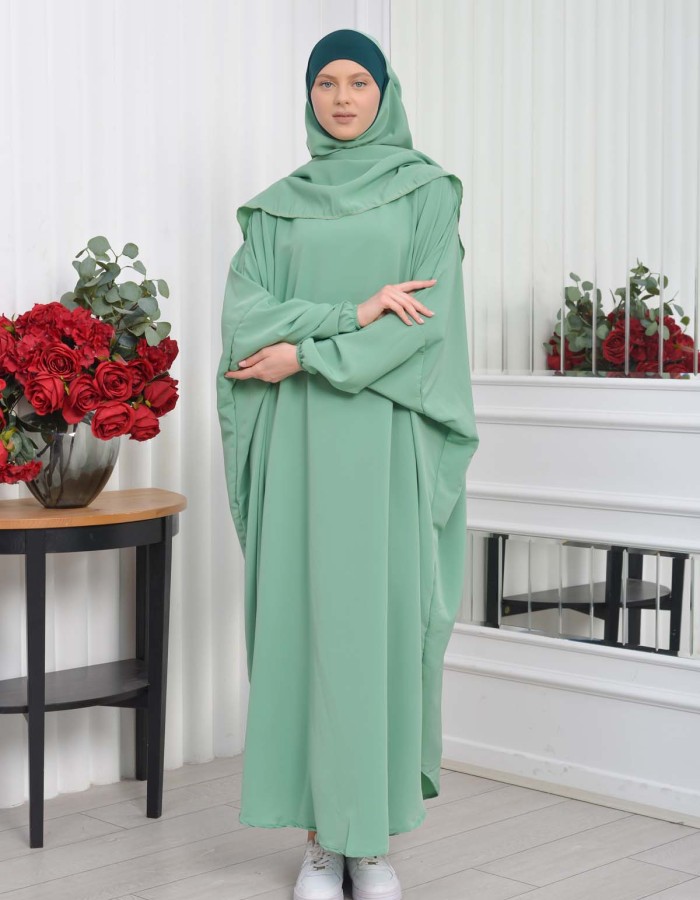 Muslim Wear Hijab Dresses , Womens Clothes Butterfly Hijab Set 2 Pieces 826 - mint