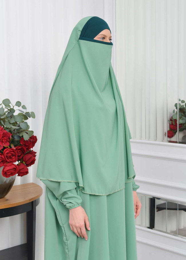 Muslim Wear Hijab Dresses , Women's Clothes Butterfly Hijab Set 2 Pieces 826 Mint