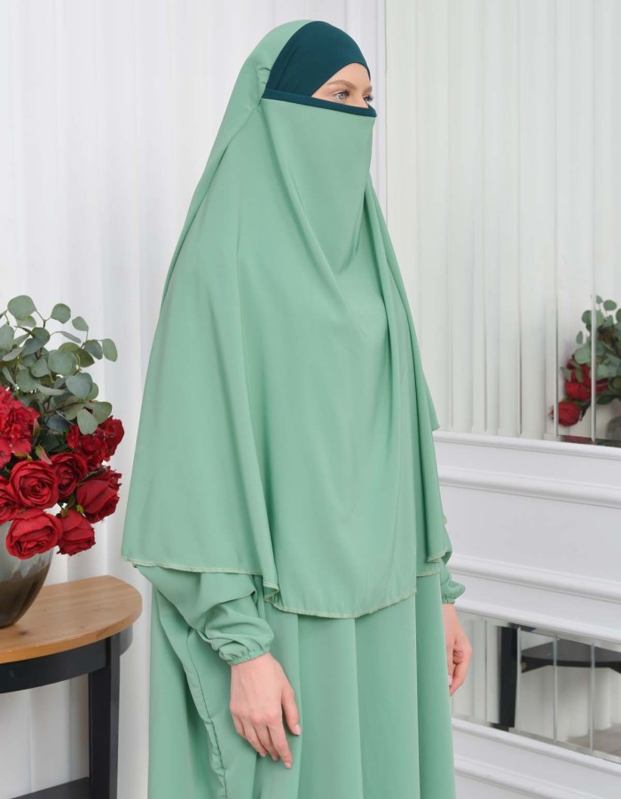 Muslim Wear Hijab Dresses , Womens Clothes Butterfly Hijab Set 2 Pieces 826 - mint