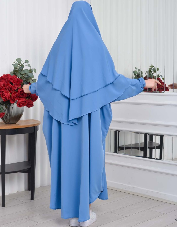 Muslim Wear Hijab Dresses , Womens Clothes Butterfly Hijab Set 2 Pieces 826 - blue