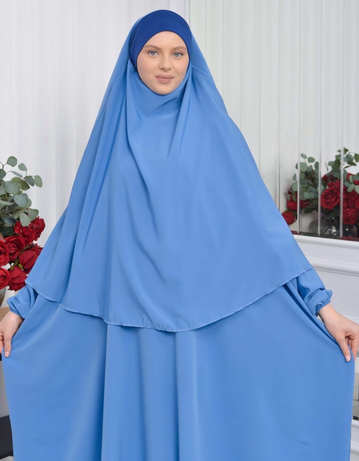 Muslim Wear Hijab Dresses , Womens Clothes Butterfly Hijab Set 2 Pieces 826 - blue