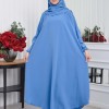 Muslim Wear Hijab Dresses , Womens Clothes Butterfly Hijab Set 2 Pieces 826 - blue