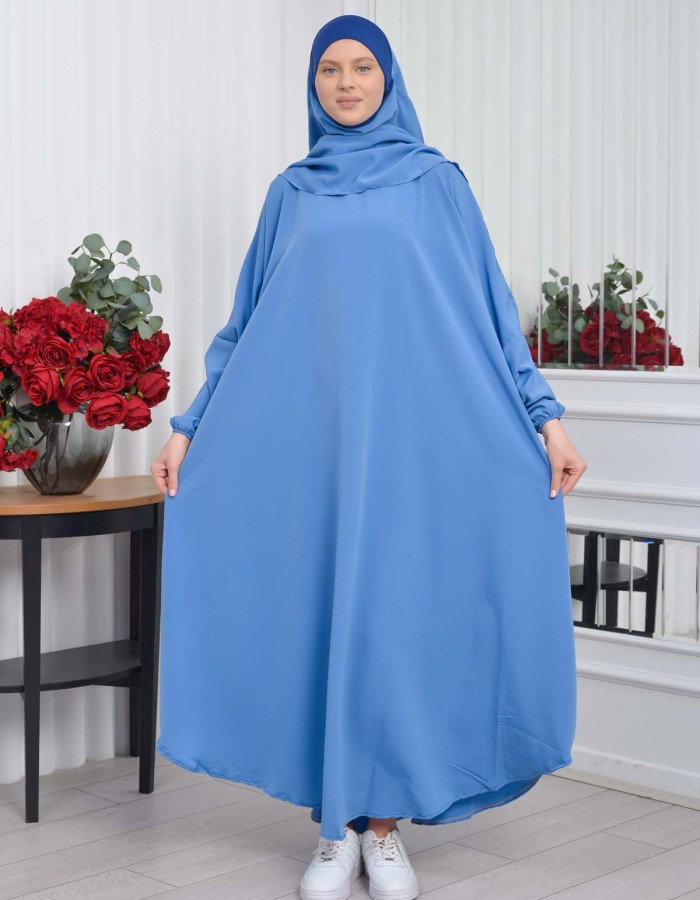 Muslim Wear Hijab Dresses , Womens Clothes Butterfly Hijab Set 2 Pieces 826 - blue