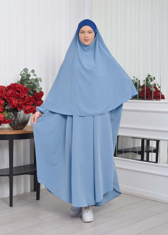 Muslim Wear Hijab Dresses , Women's Clothes Butterfly Hijab Set 2 Pieces 826 Bebe Mavi