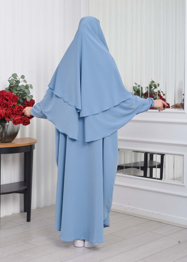 Muslim Wear Hijab Dresses , Women's Clothes Butterfly Hijab Set 2 Pieces 826 Bebe Mavi