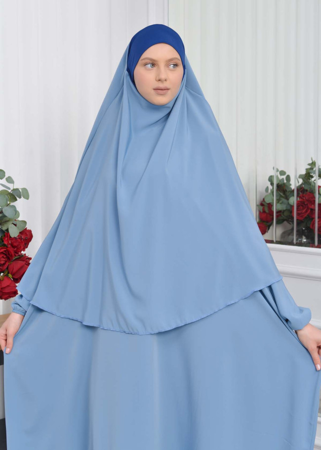 Muslim Wear Hijab Dresses , Women's Clothes Butterfly Hijab Set 2 Pieces 826 Bebe Mavi