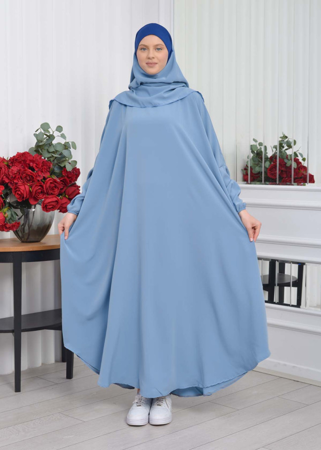 Muslim Wear Hijab Dresses , Women's Clothes Butterfly Hijab Set 2 Pieces 826 Bebe Mavi