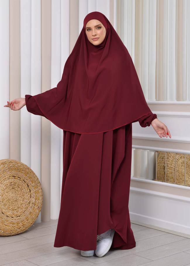 Muslim Wear Hijab Dresses , Women's Clothes Butterfly Hijab Set 2 Pieces 826 Bordo