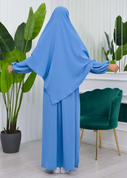 طقم قطعتين شرشف للمحجبات فستان + درع  829 - ازرق