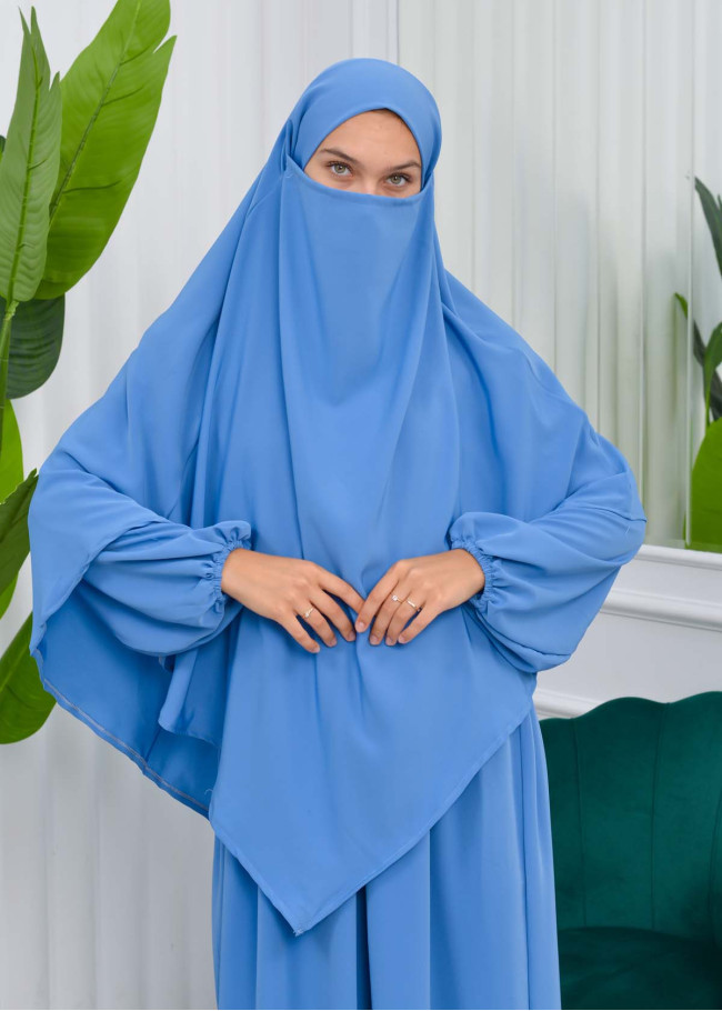 طقم قطعتين شرشف للمحجبات فستان + درع  829 Mavi