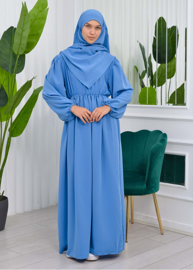 طقم قطعتين شرشف للمحجبات فستان + درع  829 Mavi