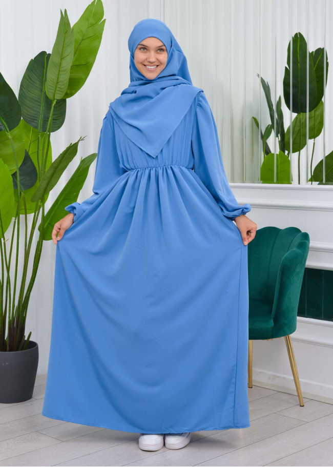 طقم قطعتين شرشف للمحجبات فستان + درع  829 Mavi