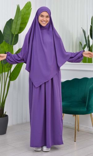 طقم قطعتين شرشف للمحجبات فستان + درع  829 - موف