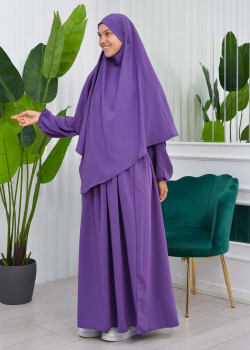 طقم قطعتين شرشف للمحجبات فستان + درع  829 - موف