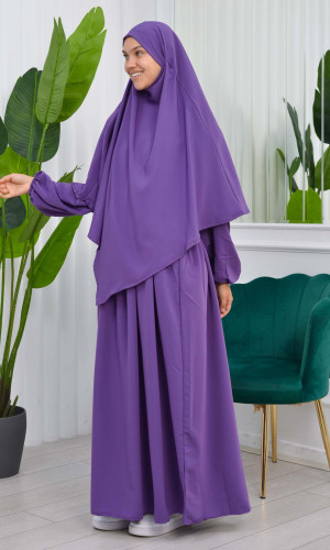 طقم قطعتين شرشف للمحجبات فستان + درع  829 - موف