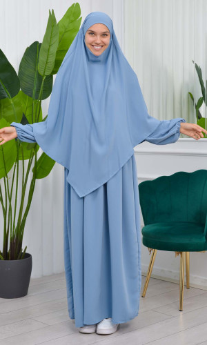 طقم قطعتين شرشف للمحجبات فستان + درع  829 - ريشي