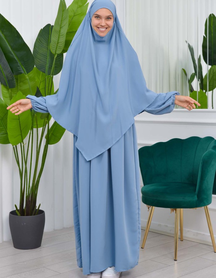 طقم قطعتين شرشف للمحجبات فستان + درع  829 Bebe Mavi
