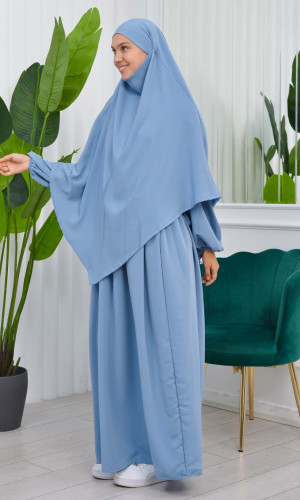 طقم قطعتين شرشف للمحجبات فستان + درع  829 - ريشي