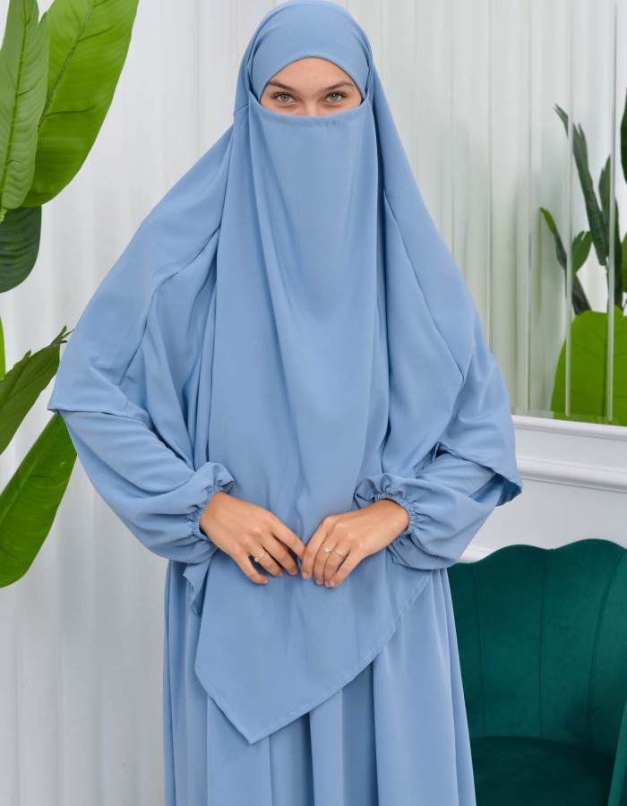 طقم قطعتين شرشف للمحجبات فستان + درع  829 Bebe Mavi