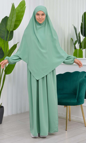 طقم قطعتين شرشف للمحجبات فستان + درع  829 - مينت