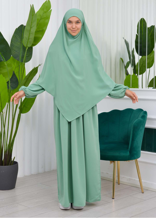 Muslim Hijab Dress set 2 Pieces 829 Mint