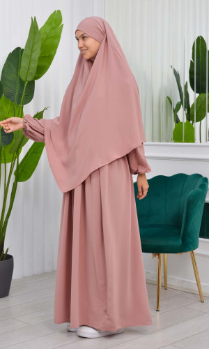 طقم قطعتين شرشف للمحجبات فستان + درع  829 - بودرة