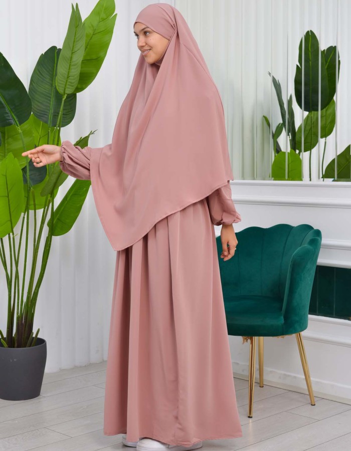 طقم قطعتين شرشف للمحجبات فستان + درع  829 Pudra