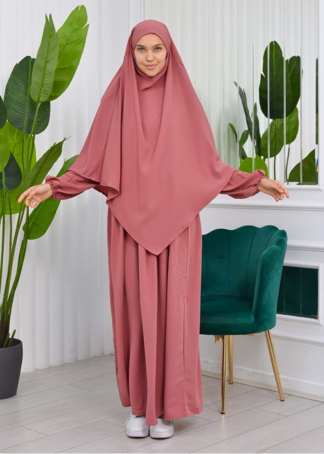 2li Tesettür Çarşaf Takımı 829 Açık Pembe