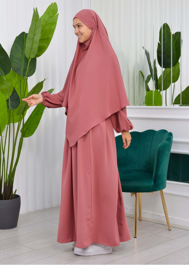 2li Tesettür Çarşaf Takımı 829 Açık Pembe