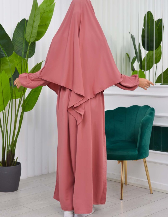 طقم قطعتين شرشف للمحجبات فستان + درع  829 Açık Pembe