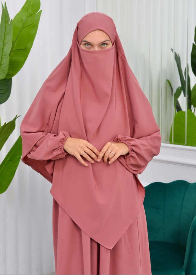 2li Tesettür Çarşaf Takımı 829 Açık Pembe