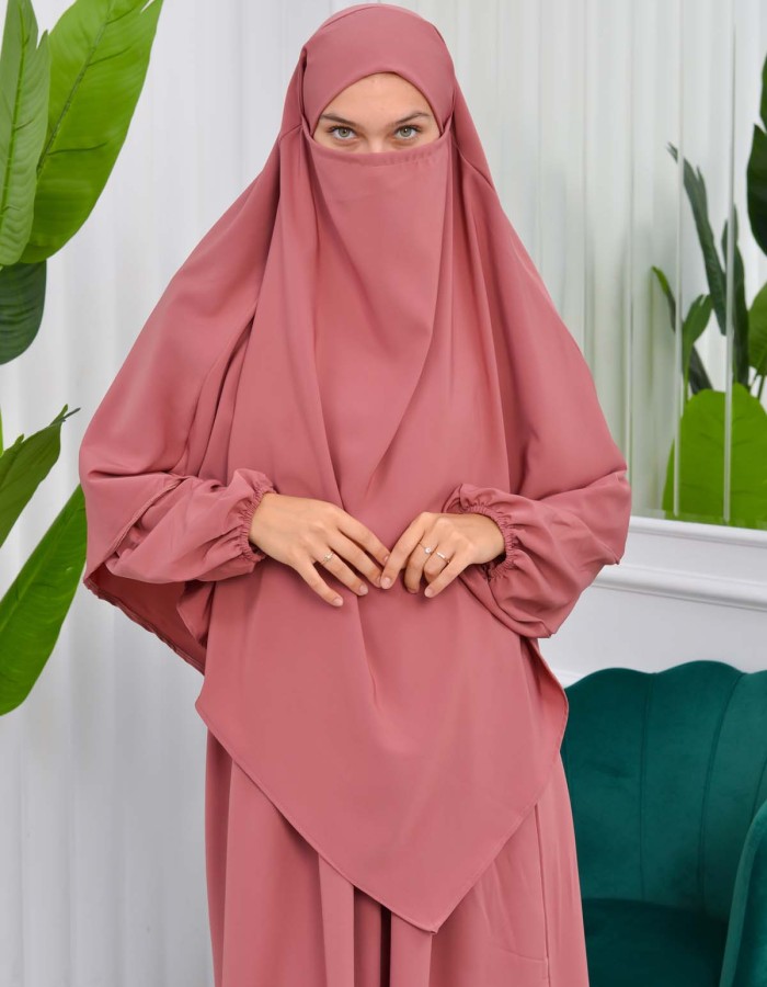 طقم قطعتين شرشف للمحجبات فستان + درع  829 Açık Pembe