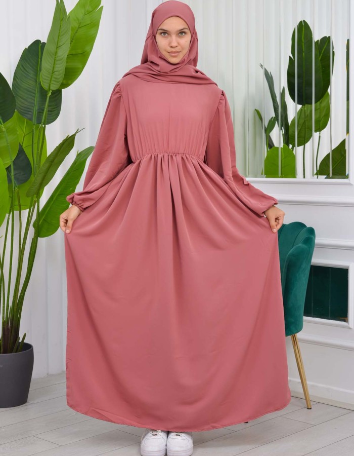 طقم قطعتين شرشف للمحجبات فستان + درع  829 Açık Pembe