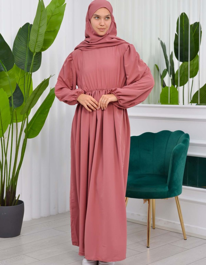 طقم قطعتين شرشف للمحجبات فستان + درع  829 Açık Pembe