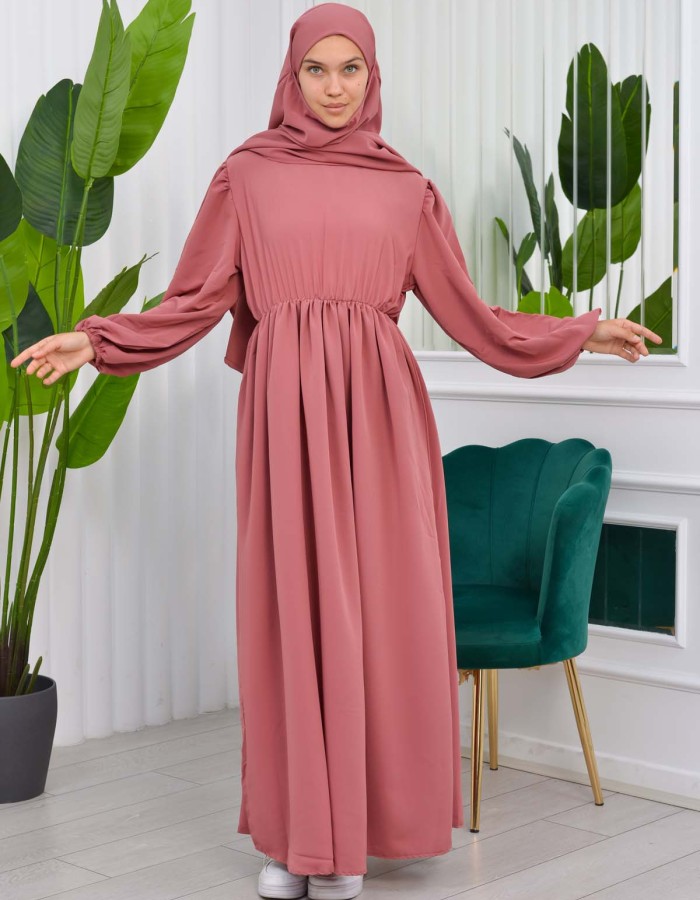طقم قطعتين شرشف للمحجبات فستان + درع  829 Açık Pembe